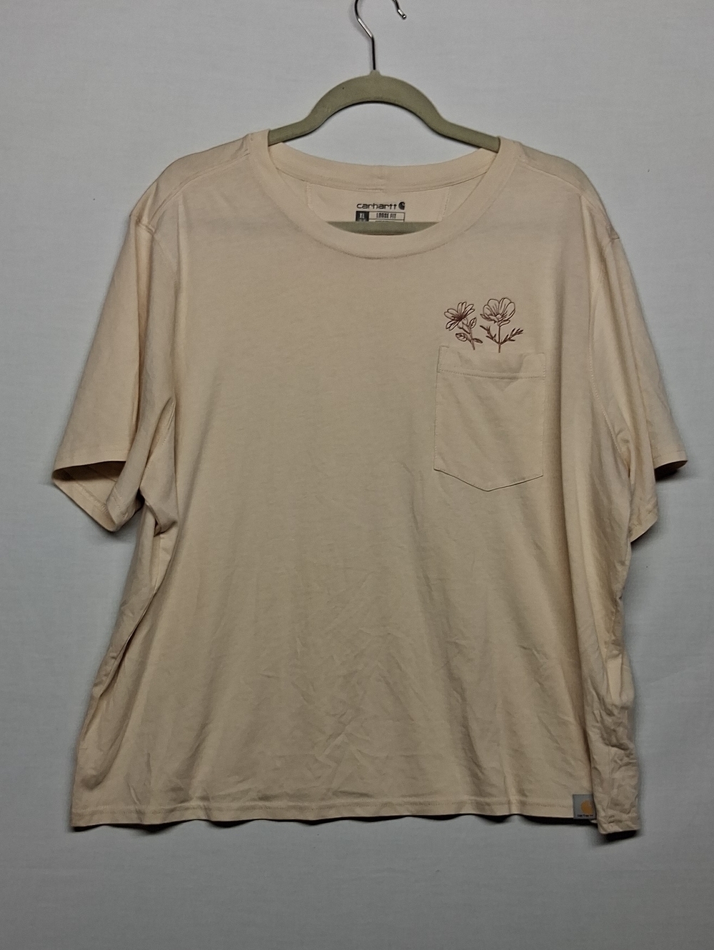 Carhartt Cream Short-Sleeve Pocket Tee with Floral Outline